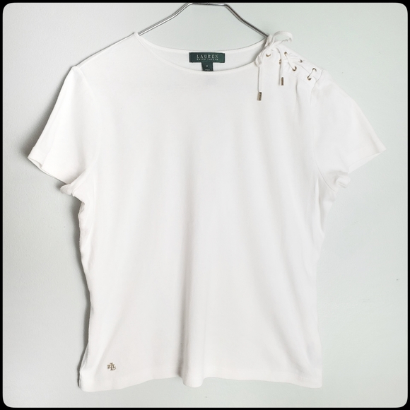 Lauren Ralph Lauren Tops - Lauren Ralph Lauren Women's Casual White Corset Sleeve T-Shirt Size: Medium